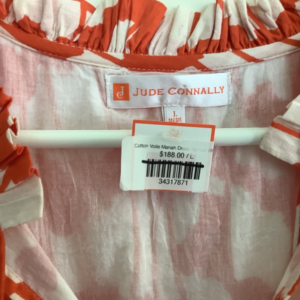 Jude Connaly Orange and White Patterned  Cotton Dress Sleeveless Ruffle Large - Picture 6 of 8